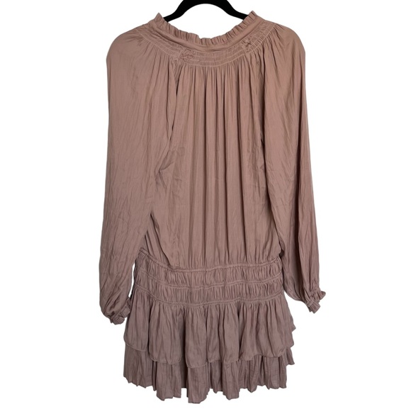 NWT Mustard Seed Mocha Drop Waist Smocked Tiered Ruffle Mini Dress - Size Medium - Picture 2 of 8